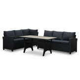 Stockholm dining loungeset 6 personen | wicker + polywood | zwart/Natural Wood | 3-delig - 245x169cm