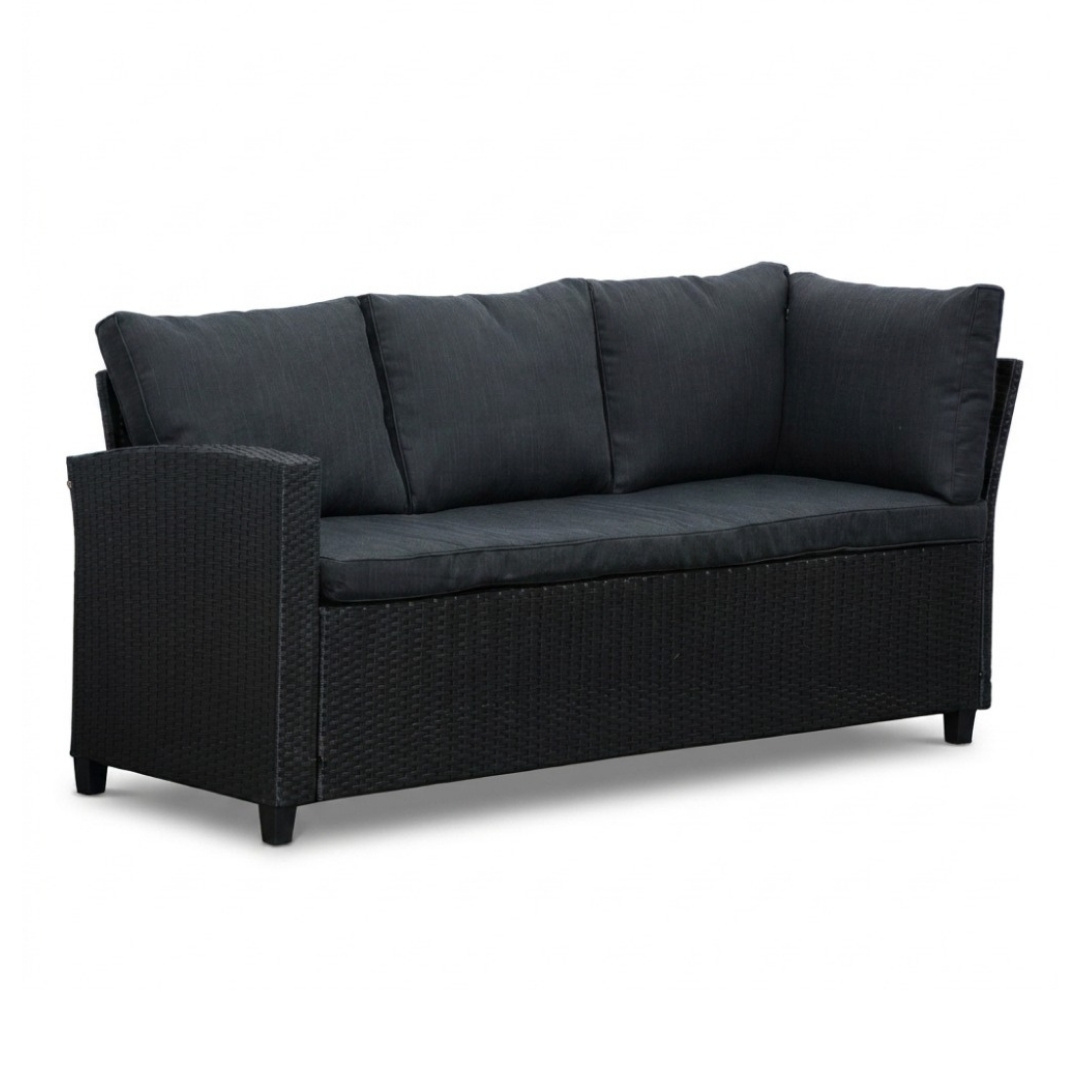 Stockholm dining loungeset 6 personen | wicker + polywood | zwart/Natural Wood | 3-delig - 245x169cm