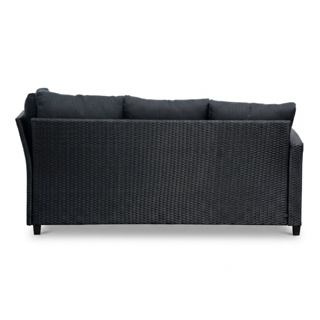 Stockholm dining loungeset 6 personen | wicker + polywood | zwart/Natural Wood | 3-delig - 245x169cm