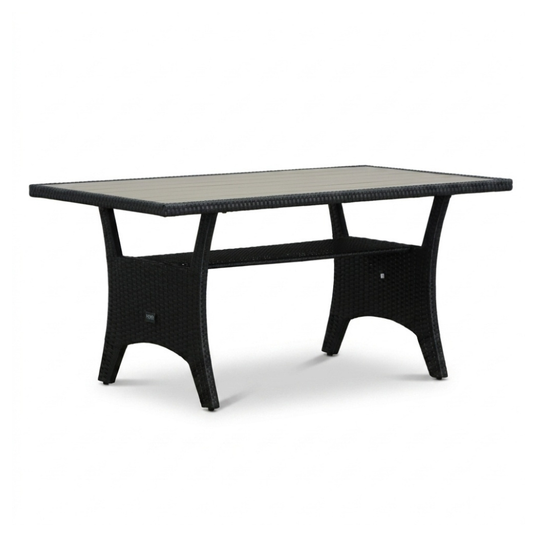 Stockholm dining loungeset 6 personen | wicker + polywood | zwart/Natural Wood | 3-delig - 245x169cm