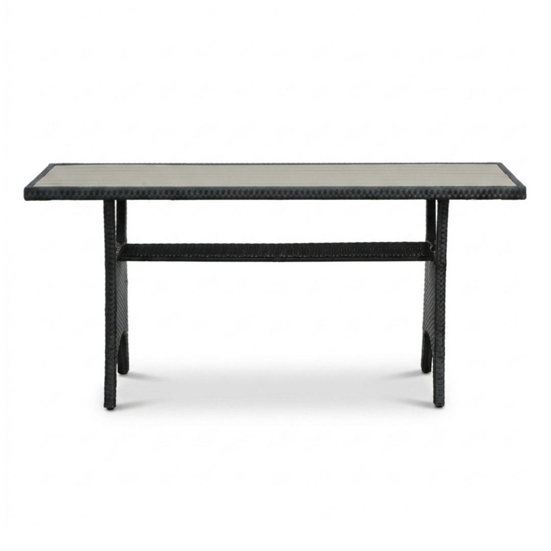 Stockholm dining loungeset 6 personen | wicker + polywood | zwart/Natural Wood | 3-delig - 245x169cm