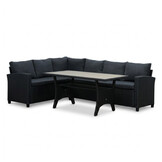 Stockholm dining loungeset 6 personen | wicker + polywood | zwart/Natural Wood | 3-delig - 245x169cm