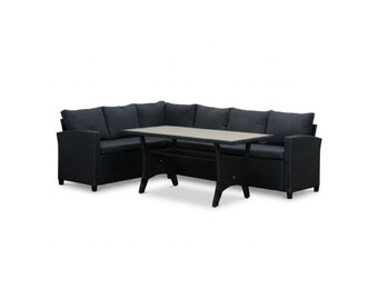 Stockholm dining loungeset 6 personen | wicker + polywood | zwart/Natural Wood | 3-delig - 245x169cm