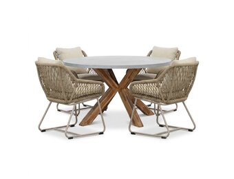 Livorno/Portofino Sandstone dining tuinset | 4 personen | polystone + touw | 200cm