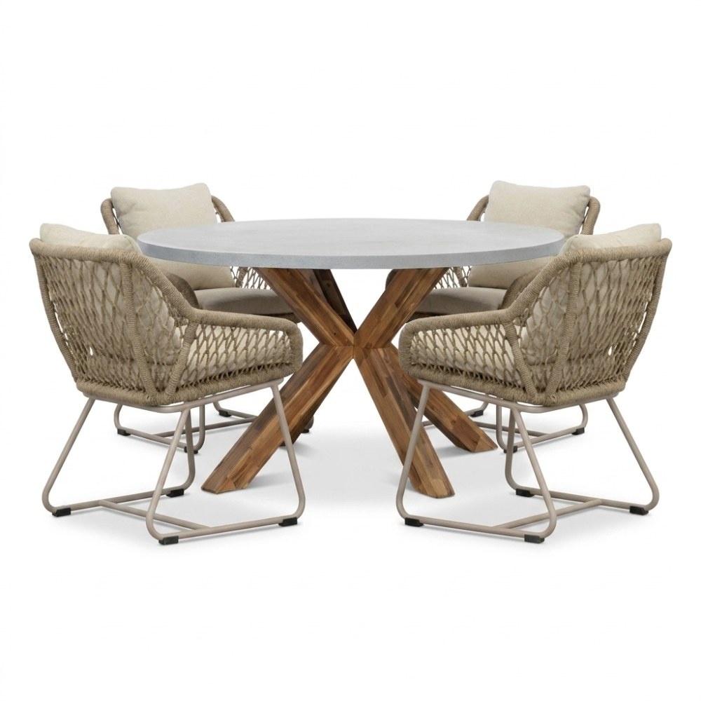 Livorno/Portofino Sandstone dining tuinset | 4 personen | polystone + touw | 200cm