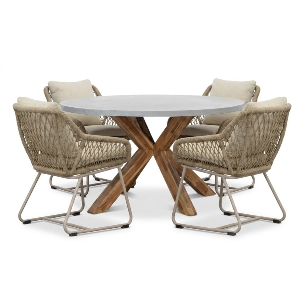 Livorno/Portofino Sandstone dining tuinset | 4 personen | polystone + touw | 200cm