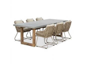 Lausanne/Portofino Sandstone dining tuinset | 6 personen | polystone + touw | 250cm