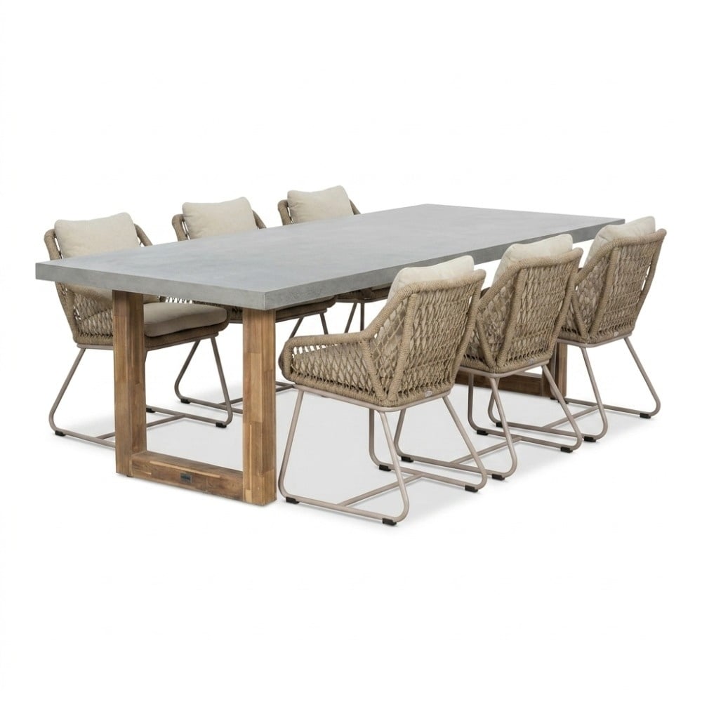 Lausanne/Portofino Sandstone dining tuinset | 6 personen | polystone + touw | 250cm