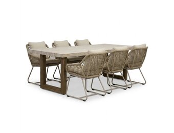 Laurenne/Portofino Sandstone dining tuinset | 6 personen | polystone + touw | 250cm