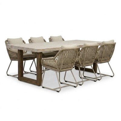 Laurenne/Portofino Sandstone dining tuinset | 6 personen | polystone + touw | 250cm