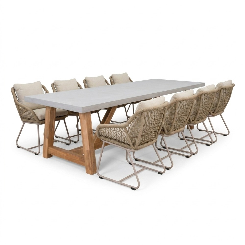 Veltis/Portofino Sandstone dining tuinset | 8 personen | polystone + touw | 300cm