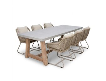 Veltis/Portofino Sandstone dining tuinset | 6 personen | polystone + touw | 250cm