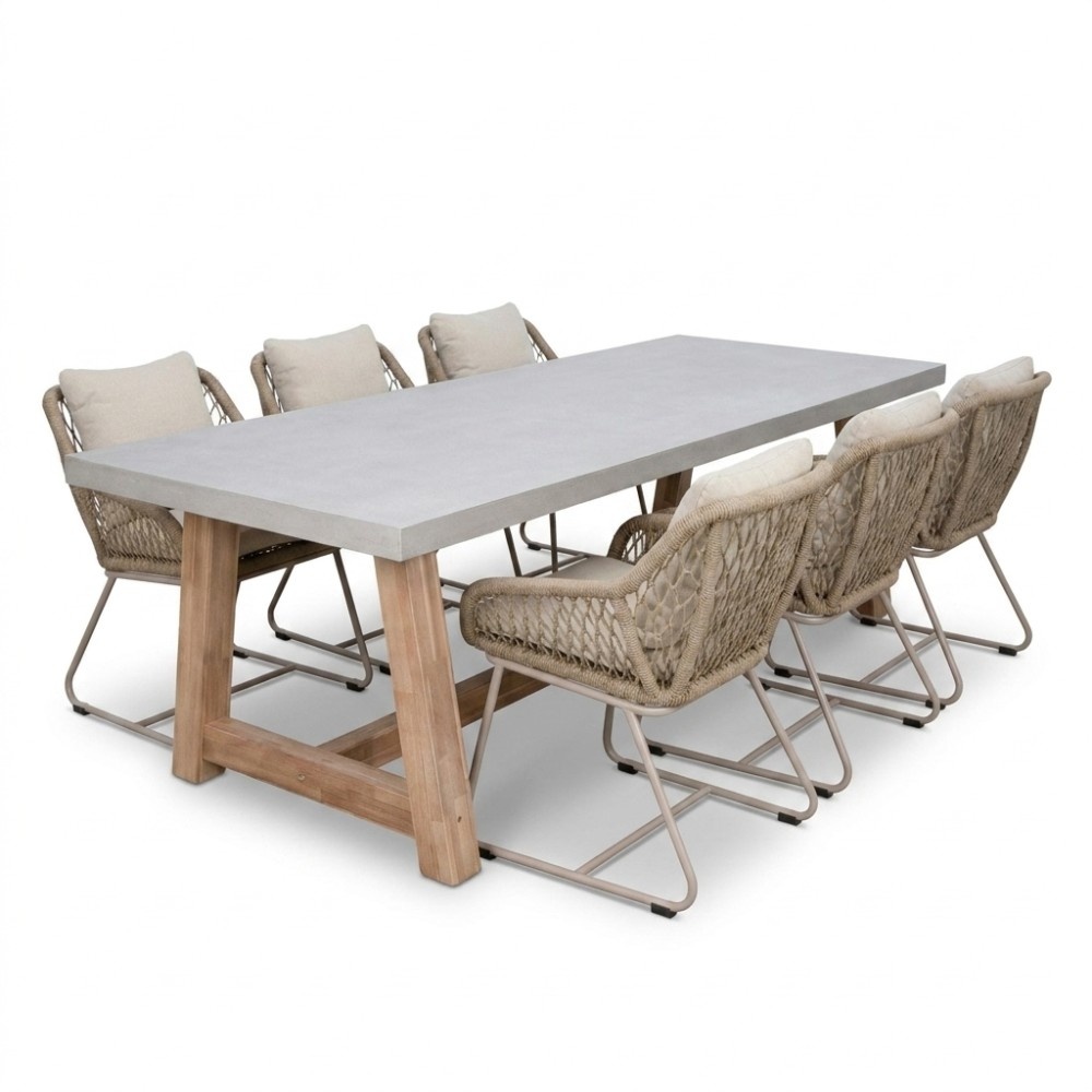 Veltis/Portofino Sandstone dining tuinset | 6 personen | polystone + touw | 250cm