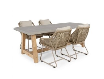 Veltis/Portofino Sandstone dining tuinset | 4 personen | polystone + touw | 200cm