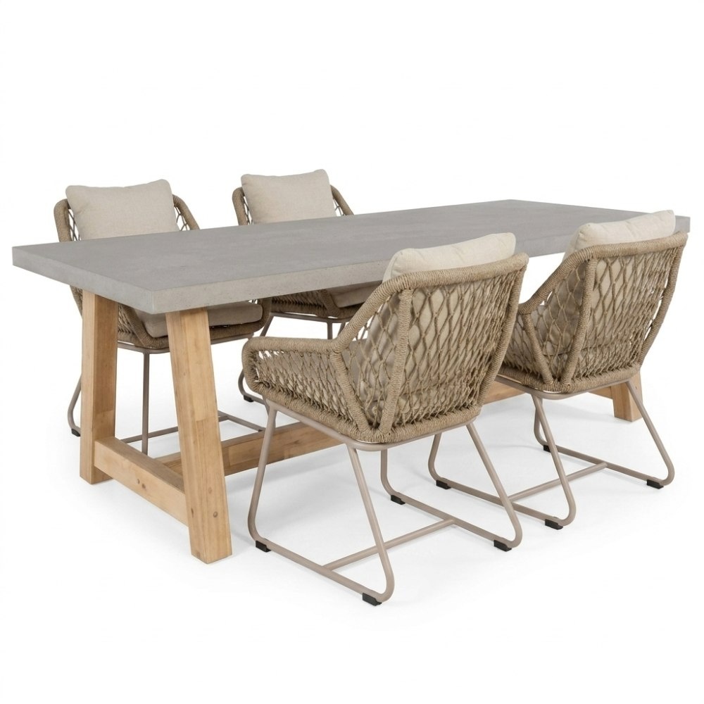 Veltis/Portofino Sandstone dining tuinset | 4 personen | polystone + touw | 200cm