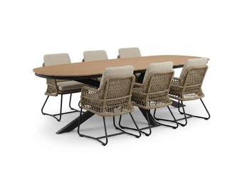 Texas/Gianna Sahara Dust dining tuinset | 6 personen | polywood + touw | 260cm