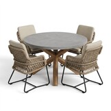 Nancy/Gianna Sahara Dust dining tuinset | 4 personen | polystone + touw | Ø135cm rond