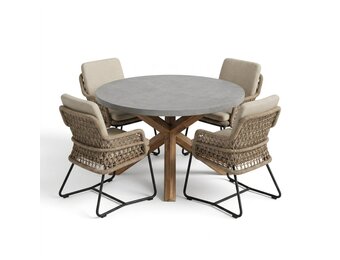Nancy/Gianna Sahara Dust dining tuinset | 4 personen | polystone + touw | Ø135cm rond
