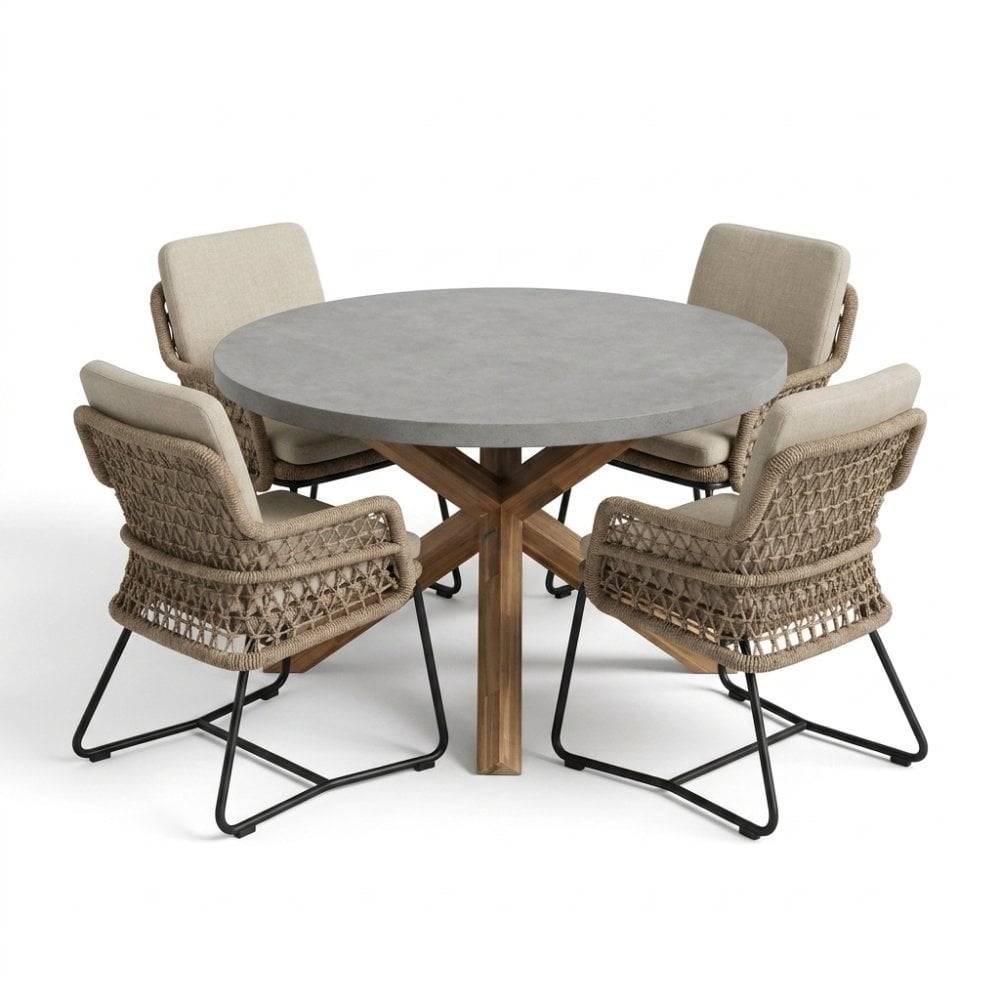 Nancy/Gianna Sahara Dust dining tuinset | 4 personen | polystone + touw | Ø135cm rond