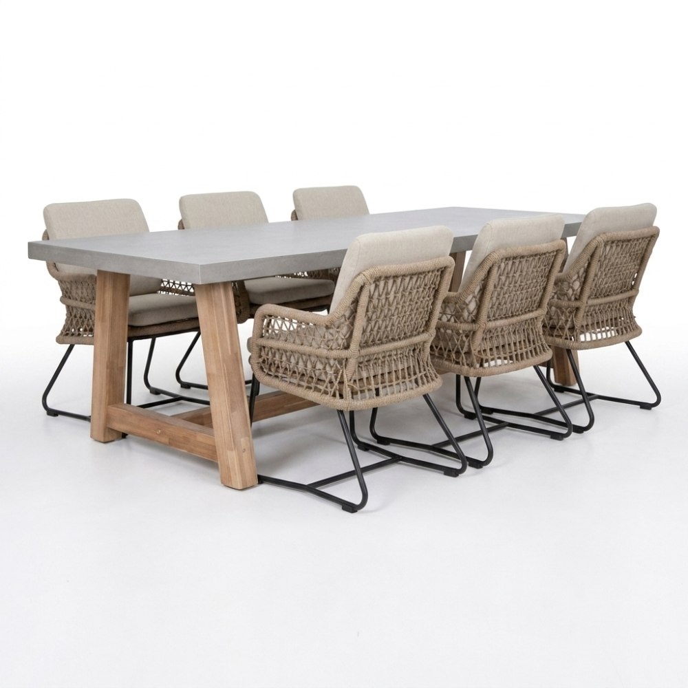 Veltis/Gianna Sahara Dust dining tuinset | 6 personen | polystone + touw | 250cm