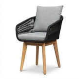 Palau/Bella zwart dining tuinset | 5 personen | teakhout + touw | Ø140cm rond