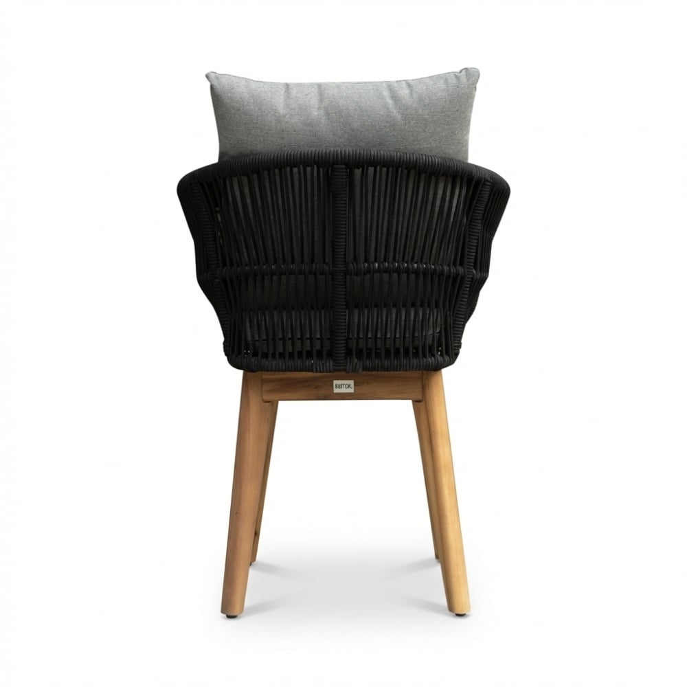 Palau/Bella zwart dining tuinset | 5 personen | teakhout + touw | Ø140cm rond