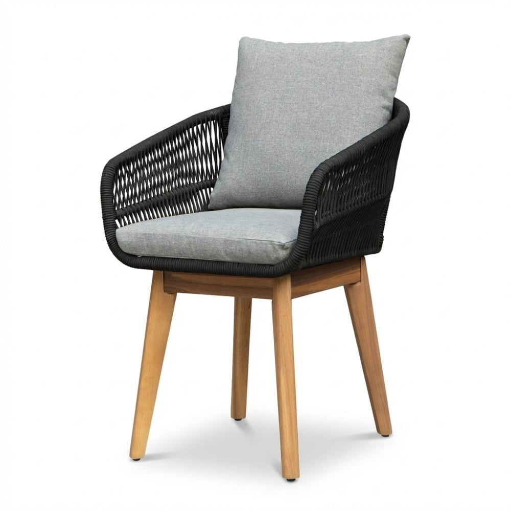 Genua/Bella zwart dining tuinset | 5 personen | teakhout + touw | 140cm rond