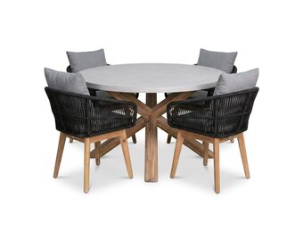 Nancy/Bella zwart dining tuinset | 4 personen | polystone + touw | Ø135cm rond