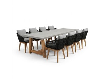 Veltis/Bella zwart dining tuinset | 8 personen | polystone + touw | 300cm