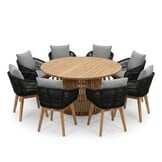 Palau/Bella zwart dining tuinset | 8 personen | teakhout + touw | 180cm rond