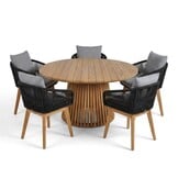 Palau/Bella zwart dining tuinset | 5 personen | teakhout + touw | Ø140cm rond