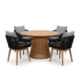 Palau/Bella zwart dining tuinset | 4 personen | teakhout + touw | Ø120cm rond