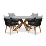 Livorno/Bella zwart dining tuinset | 4 personen | polystone + touw | 200cm