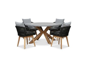 Livorno/Bella zwart dining tuinset | 4 personen | polystone + touw | 200cm
