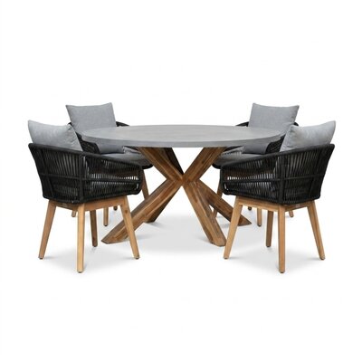 Livorno/Bella zwart dining tuinset | 4 personen | polystone + touw | 200cm