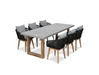 Lausanne/Bella zwart dining tuinset | 6 personen | polystone + touw | 250cm
