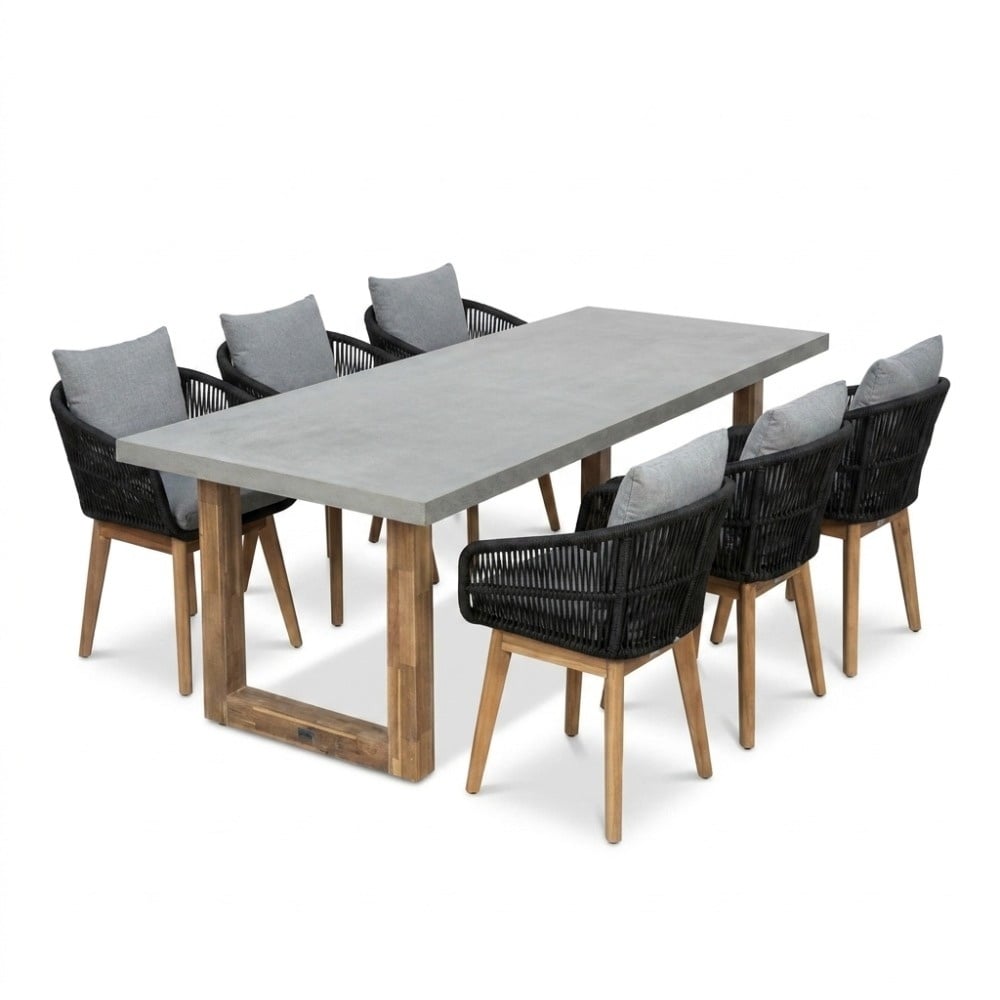 Lausanne/Bella zwart dining tuinset | 6 personen | polystone + touw | 250cm