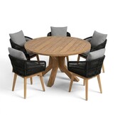 Genua/Bella zwart dining tuinset | 5 personen | teakhout + touw | 140cm rond