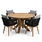 BUITEN living Genua/Bella zwart dining tuinset | 4 personen | teakhout + touw | 120cm rond