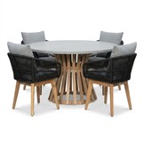 Elzas/Bella zwart dining tuinset | 4 personen | polystone + touw | Ø135cm rond