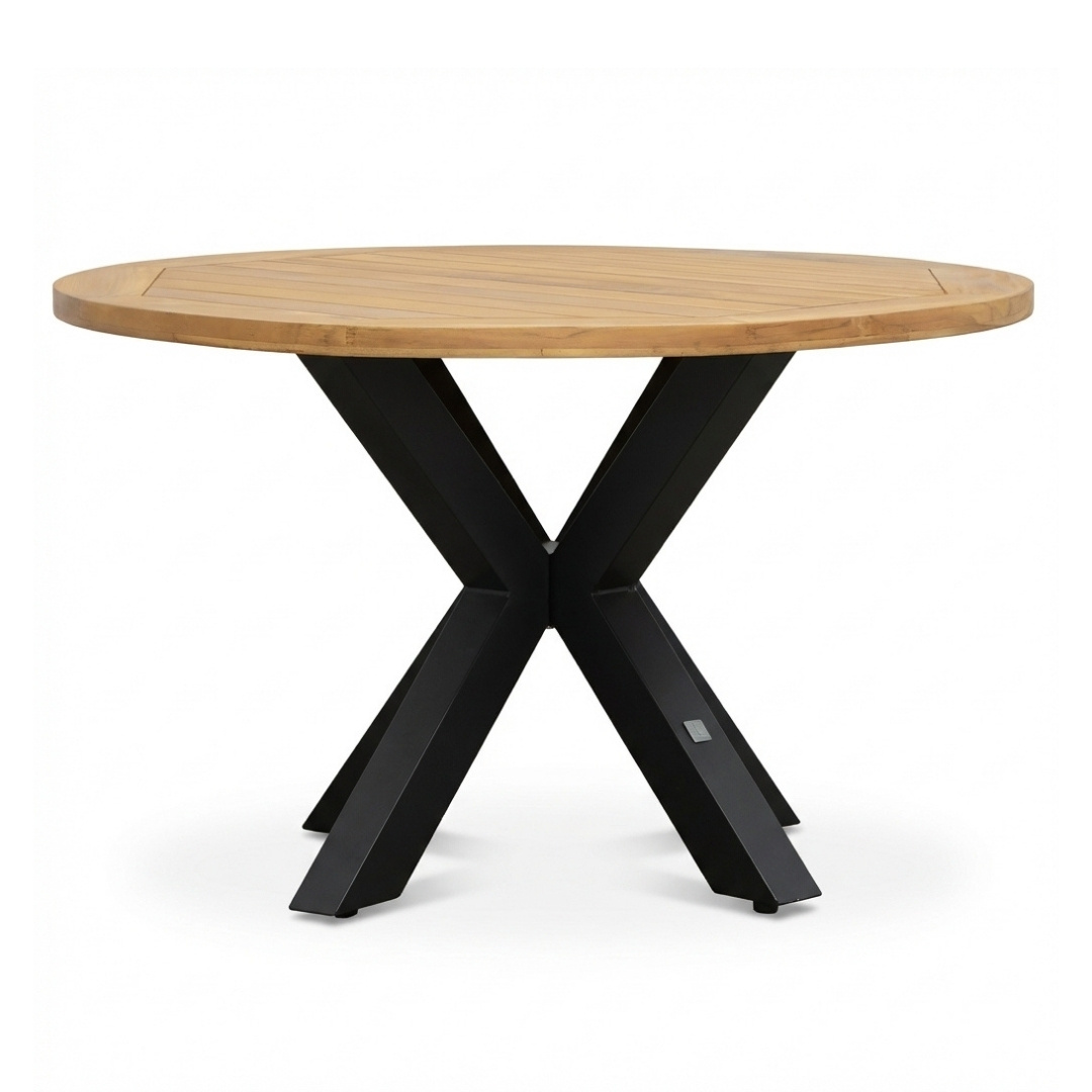 Cleve/Bella zwart dining tuinset | 4 personen | teakhout + touw | 120cm rond