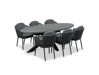 Stockholm/Parma antraciet dining tuinset | 6 personen | polystone + touw | 240cm
