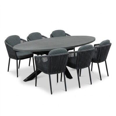 Stockholm/Parma antraciet dining tuinset | 6 personen | polystone + touw | 240cm