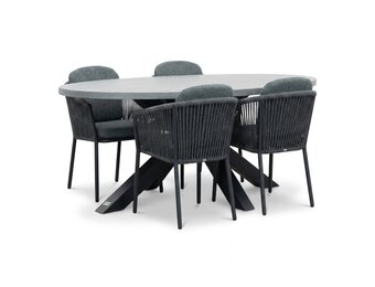 Stockholm/Parma antraciet dining tuinset | 4 personen | polystone + touw | 200cm
