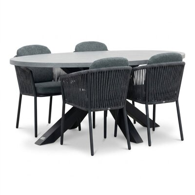 Stockholm/Parma antraciet dining tuinset | 4 personen | polystone + touw | 200cm