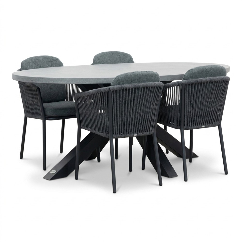 Stockholm/Parma antraciet dining tuinset | 4 personen | polystone + touw | 200cm