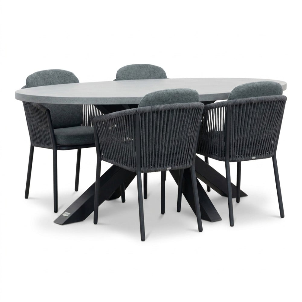 Stockholm/Parma antraciet dining tuinset | 4 personen | polystone + touw | 200cm