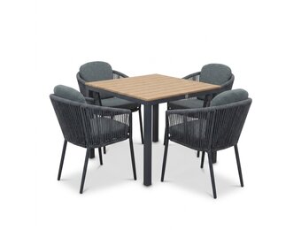 Oxford/Parma antraciet dining tuinset | 4 personen | aluminium + touw | 90cm