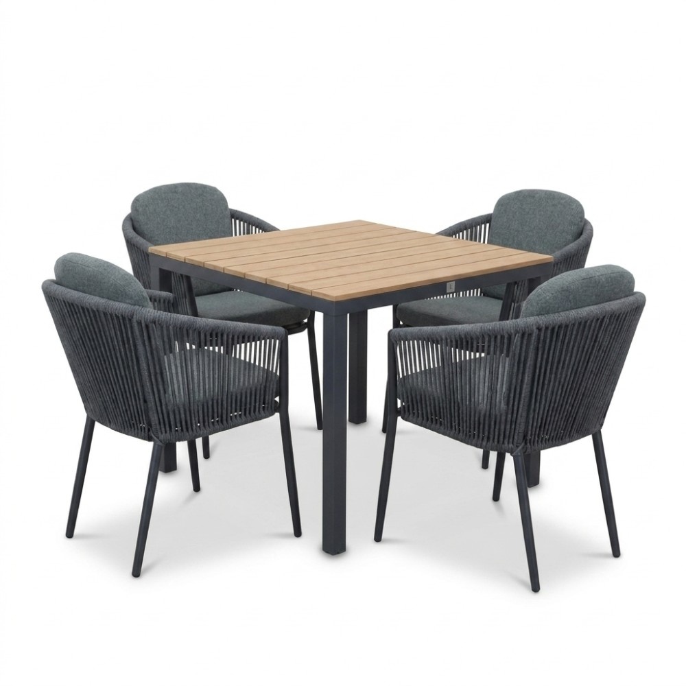 Oxford/Parma antraciet dining tuinset | 4 personen | aluminium + touw | 90cm