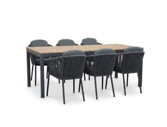 Oxford/Parma antraciet dining tuinset | 6 personen | aluminium + touw | 200cm